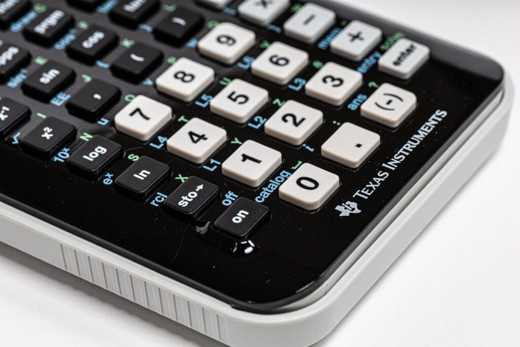 Financial calculator on desk